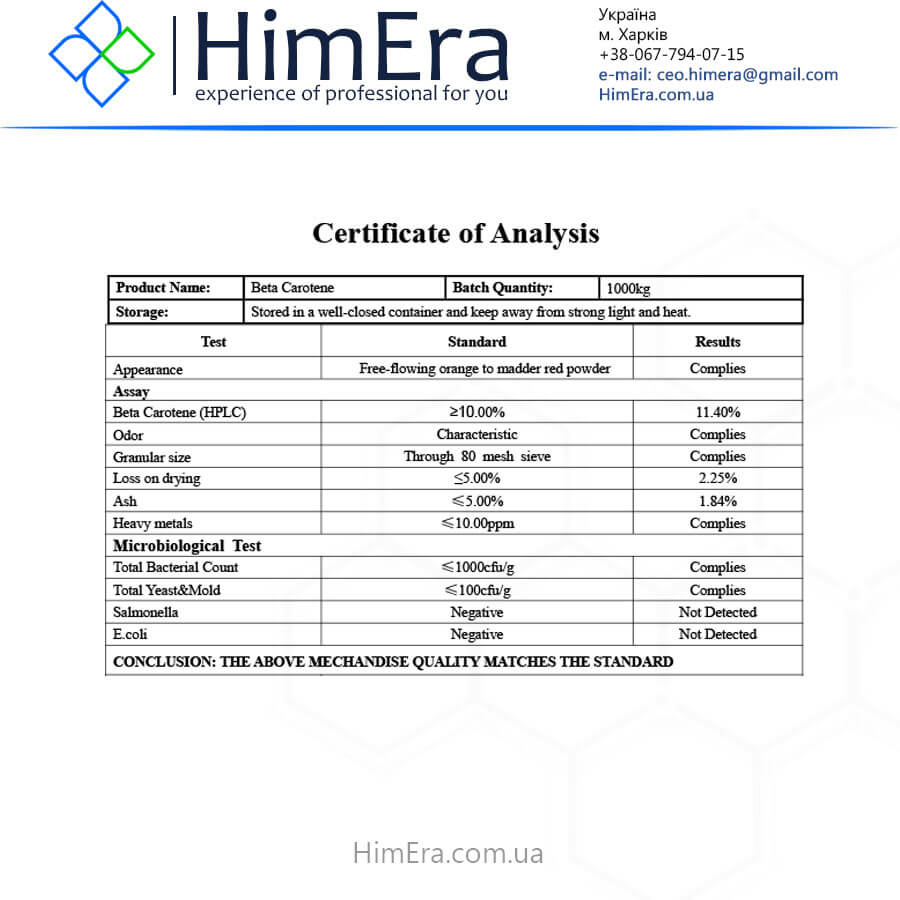 Beta-carotene Powder COA Beta-carotene Powder COA HimEra